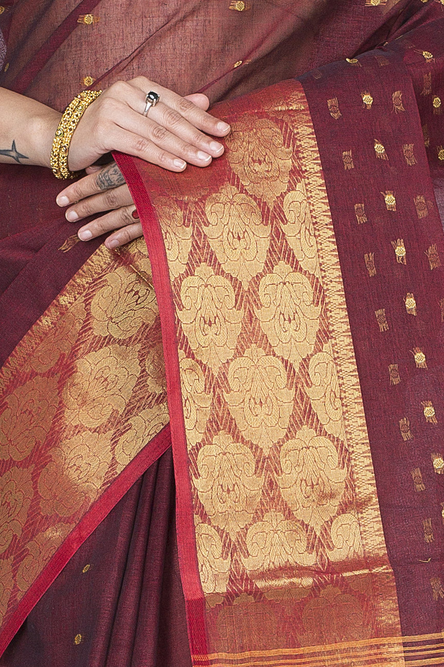 Brown Pure Cotton Asmani Tant Saree (183)